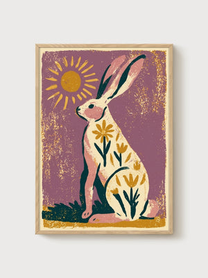 Rabbit Wall Art poster in oak frame