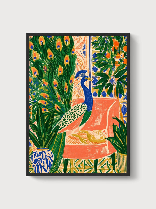 Peacock Wall Art poster in black frame