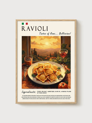Italian Ravioli Food Art Print poster in oak frame