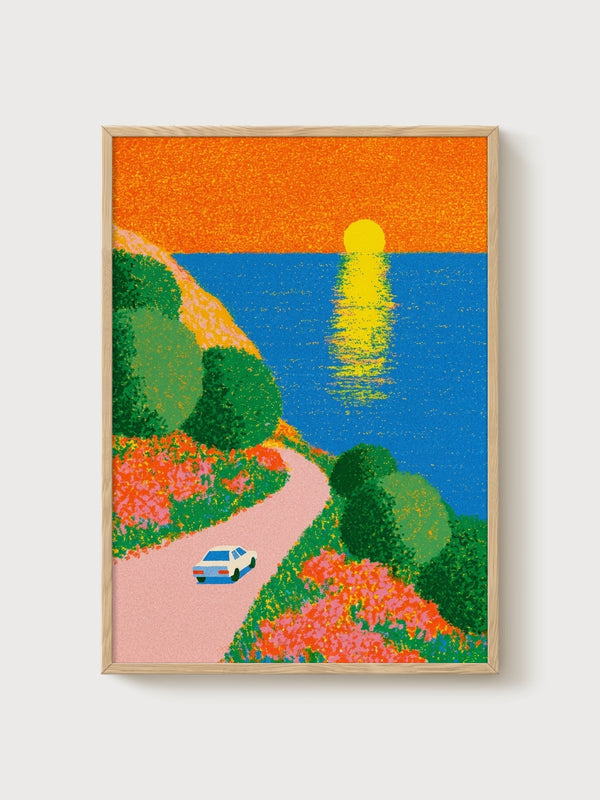 Retro Car Poster poster in oak frame