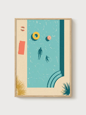 Aerial Pool Swimmers Poster poster in oak frame
