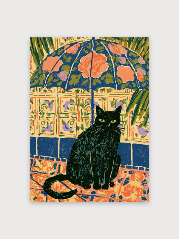 Black Cat With Floral Umbrella - Digital Download