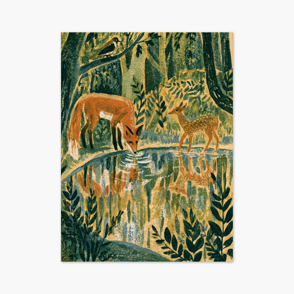 Fox and Deer at the Stream Print art print