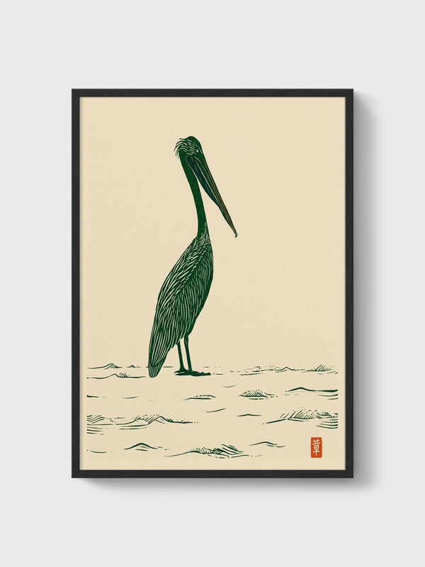 Pelican Bird Print poster in black frame