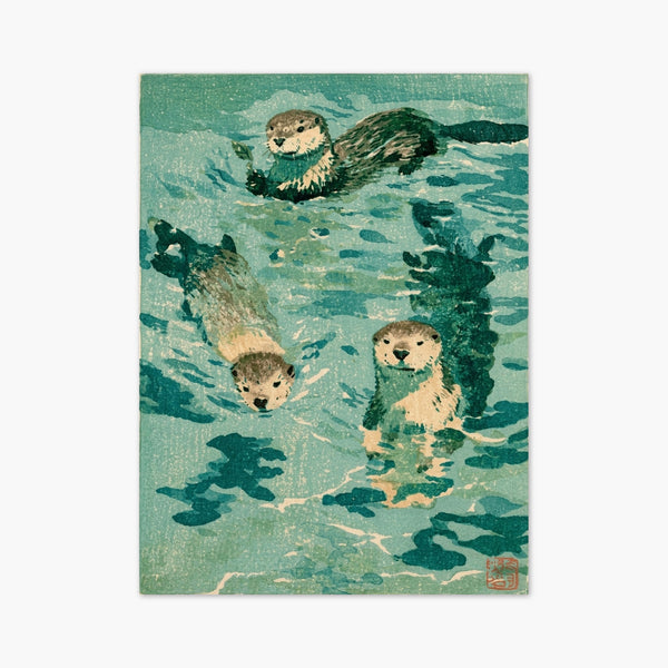 Japanese Otters Woodblock Print art print