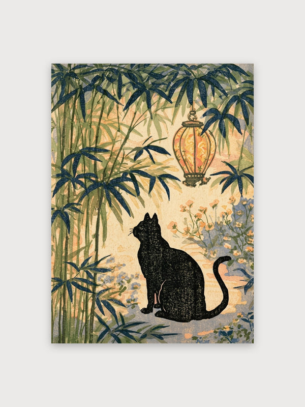 Black Cat Bamboo Garden Lantern - Digital Download