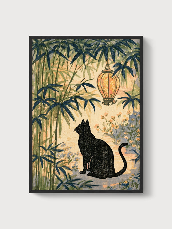 Black Cat Art poster in black frame
