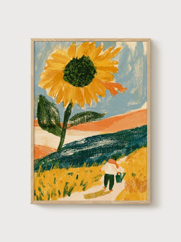 Sunflower Painting poster in oak frame