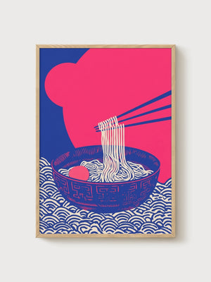 Ramen Bowl Chopsticks Poster poster in oak frame