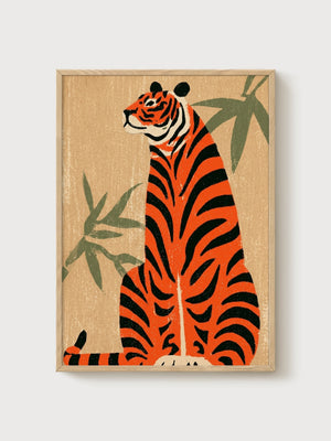 Tiger Wall Art poster in oak frame