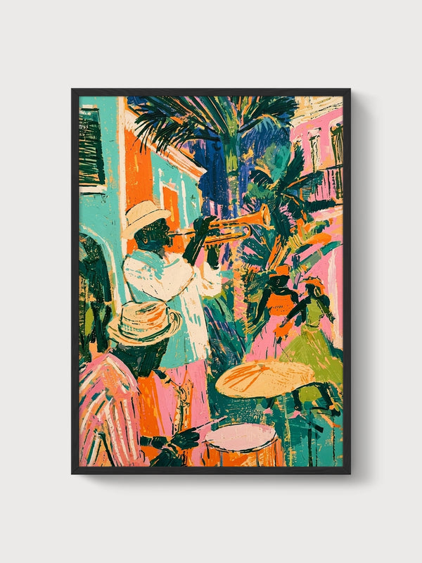 Jazz Musician Street Poster poster in black frame