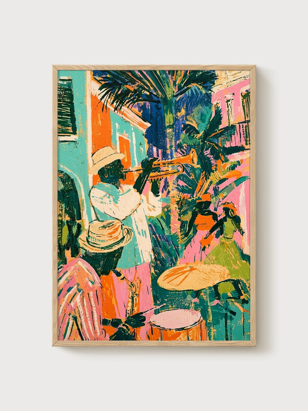 Jazz Musician Street Poster poster in oak frame