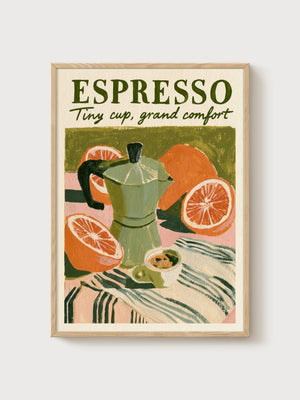 Espresso Poster poster in oak frame