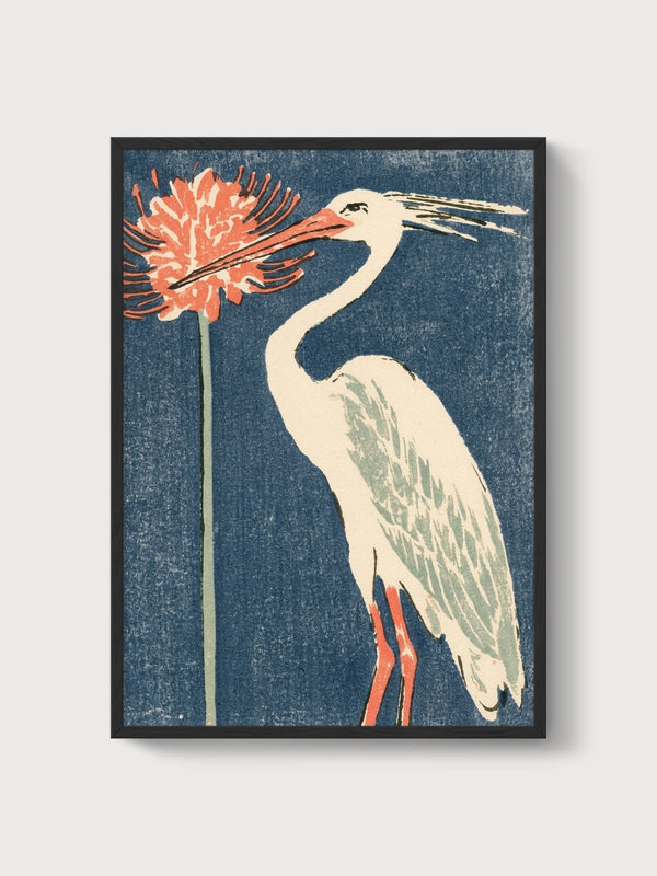 Blue Heron Wall Art poster in black frame