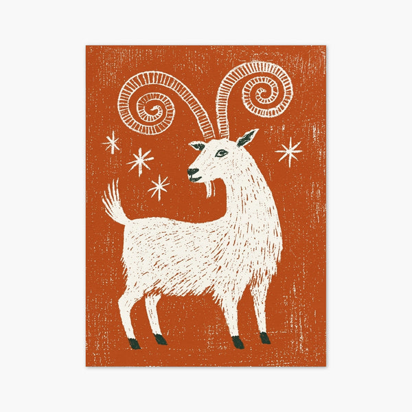 Folk Art Goat Linocut Print art print