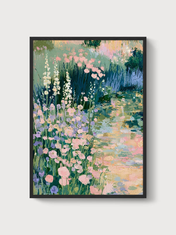 Watercolor Garden Art poster in black frame