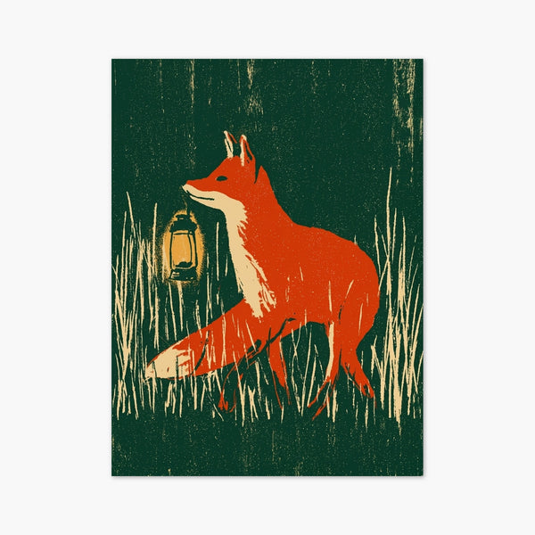 Fox With Lantern Folk Art Print art print
