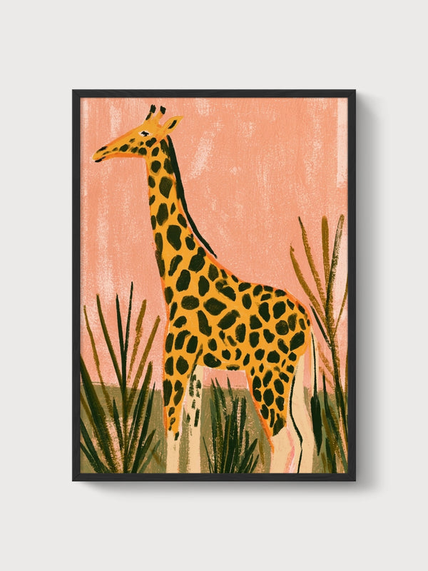 Giraffe Watercolor Painting poster in black frame