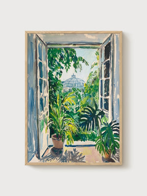 Open Window Garden View Print poster in oak frame