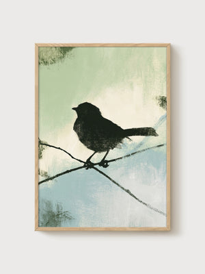 Bird Silhouette Wall Art poster in oak frame