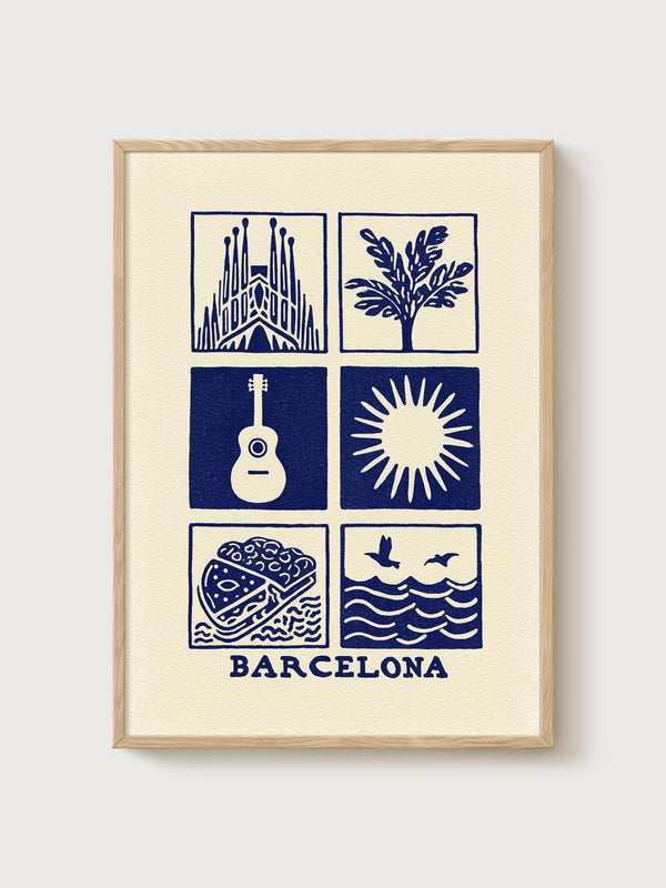 Barcelona Bauhaus Print poster in oak frame