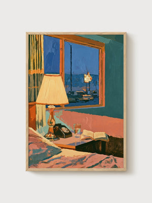Retro Motel Room Poster poster in oak frame