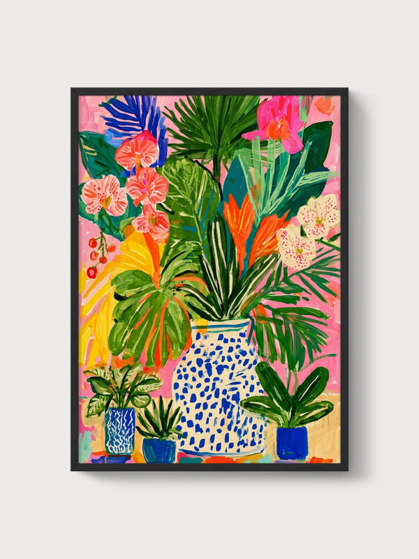 Tropical Flower Market Print poster in black frame