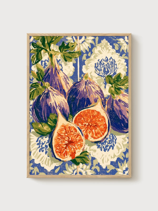Art Nouveau Fig Still Life Print poster in oak frame