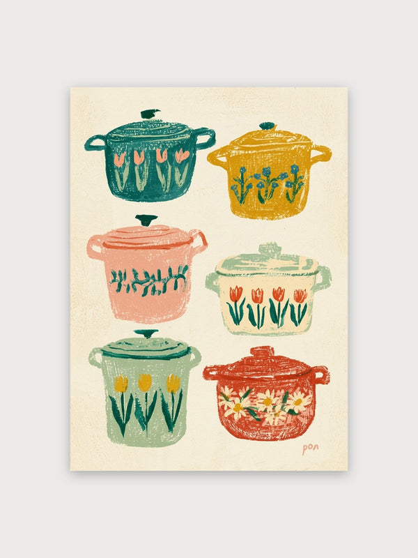 Retro Kitchen Pots Floral Collection - Digital Download