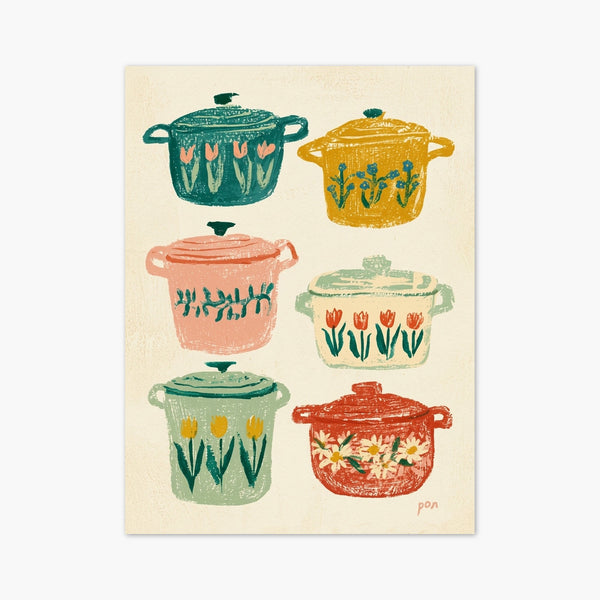 Retro Kitchen Pots Print art print