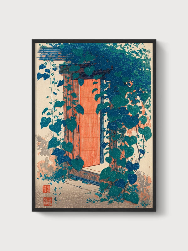 Japanese Woodblock Ivy Doorway Print poster in black frame