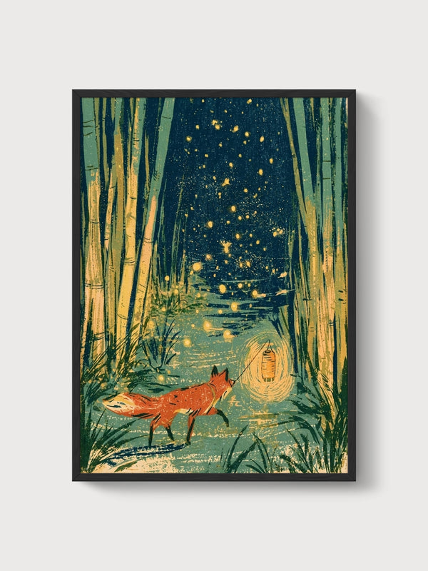 Fox Art Print poster in black frame