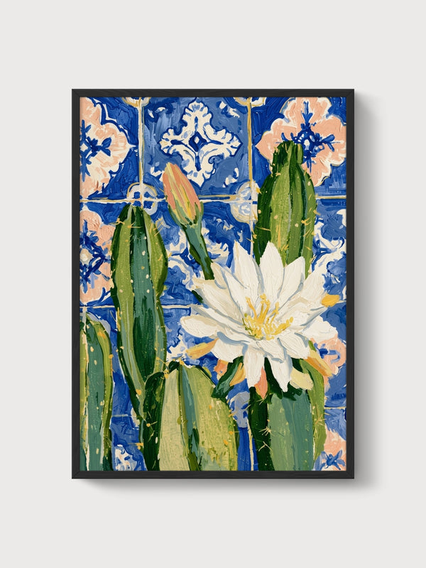 Cactus Flower Botanical Print poster in black frame