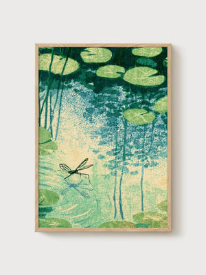 Dragonfly Wall Art poster in oak frame