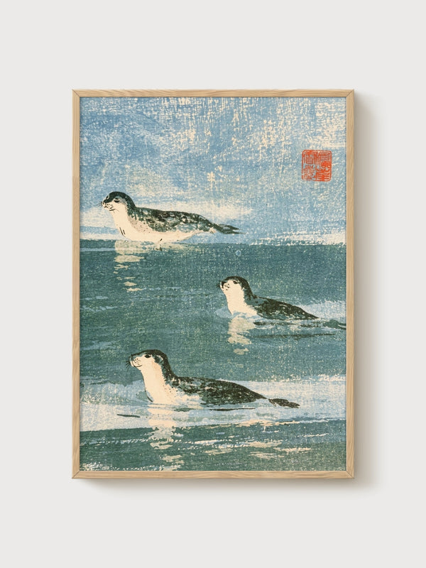 Japanese Seal Print poster in oak frame