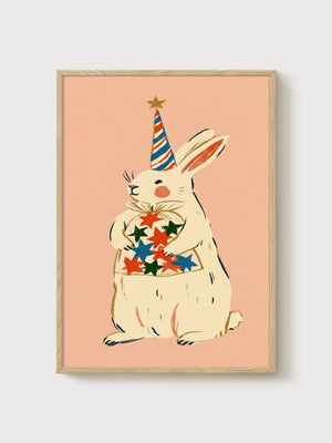 Rabbit Wall Art poster in oak frame