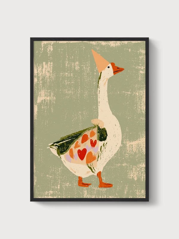 Silly Goose Print poster in black frame