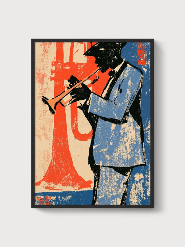 Jazz Trumpeter Pop Art Poster poster in black frame