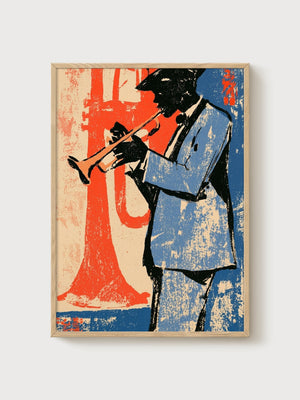 Jazz Trumpeter Pop Art Poster poster in oak frame