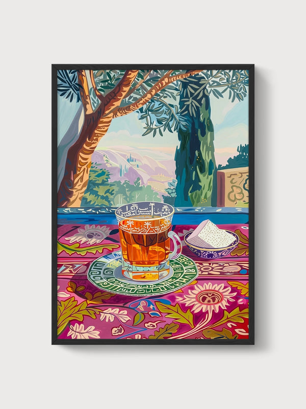 Middle Eastern Tea Landscape Print poster in black frame