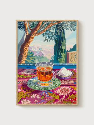 Middle Eastern Tea Landscape Print poster in oak frame