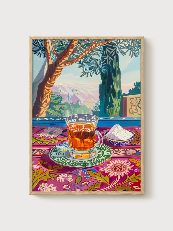 Middle Eastern Tea Landscape Print poster in oak frame