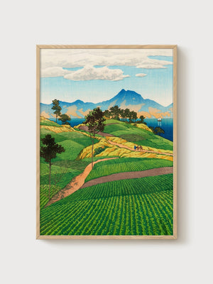 Japanese Woodblock Art Print poster in oak frame