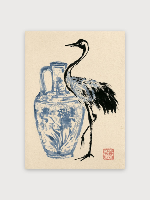 Crane and Blue Porcelain Vase - Digital Download