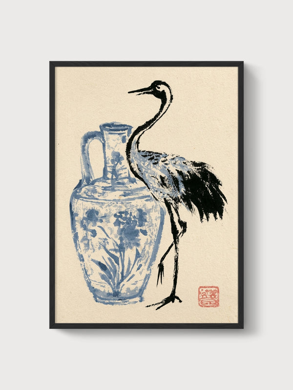 Crane Art Print poster in black frame