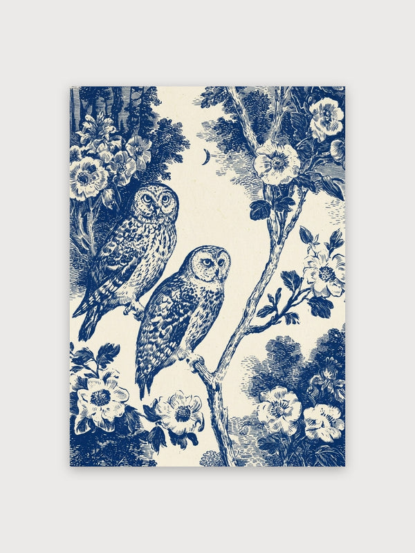 Vintage Blue Owls Botanical Night - Digital Download