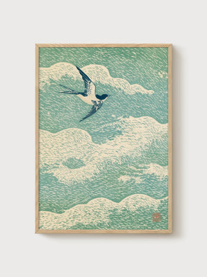 Vintage Bird Print poster in oak frame
