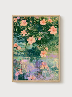 Watercolor Flowers Print poster in oak frame