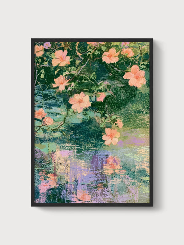 Watercolor Flowers Print poster in black frame