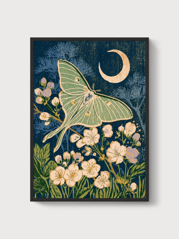 Luna Moth Art Nouveau Print poster in black frame